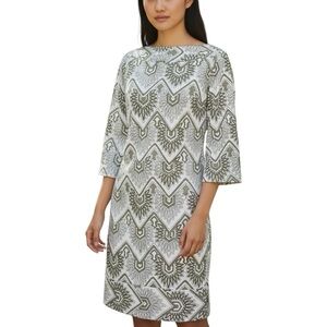 Vintage Burt Stanley 1960s Retro White Olive Green Shift Dress 60s Mod